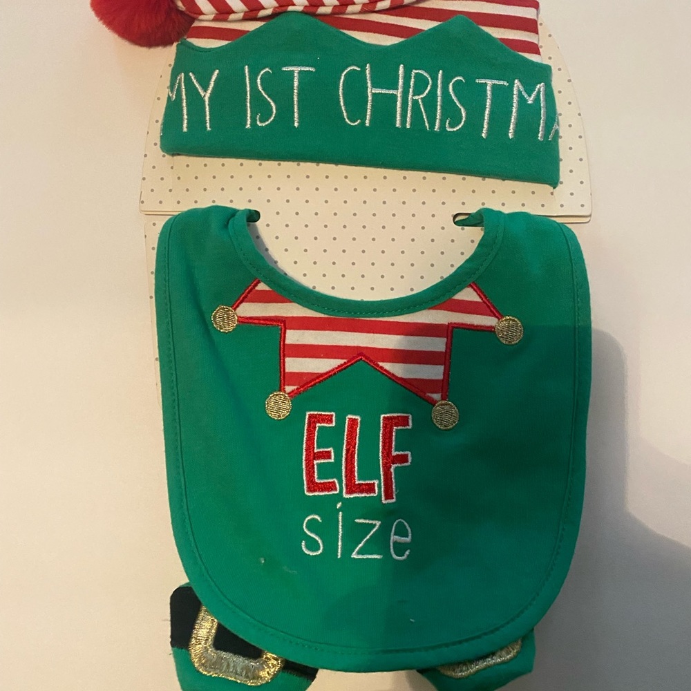 My first Christmas bib hat booties set.